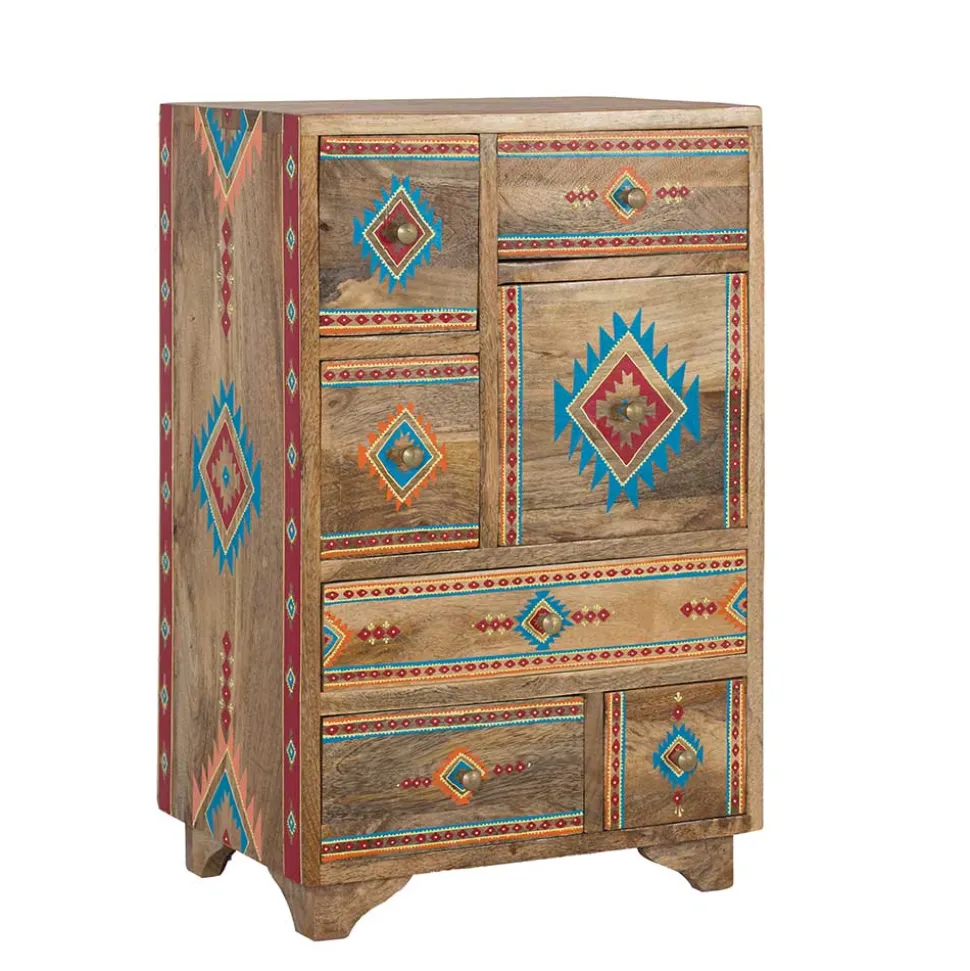 Mangoholz Kommode mit Ethno Ornamenten - Linall