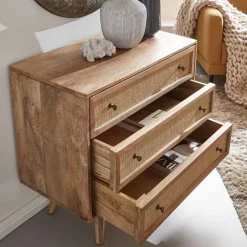 Mangoholz Kommode mit Rattan Geflecht Fronten - Kanados