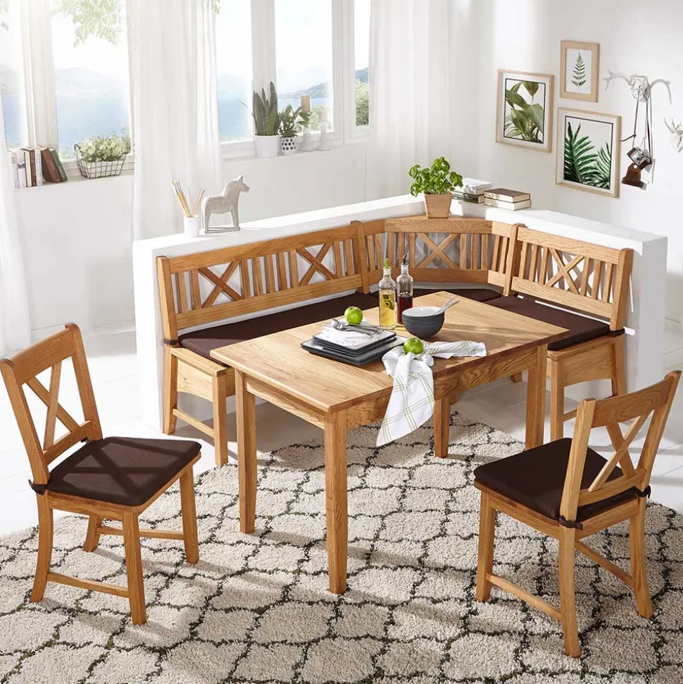 Massive Essgruppe mit Truhen-Eckbank - Jodrav (vierteilig)