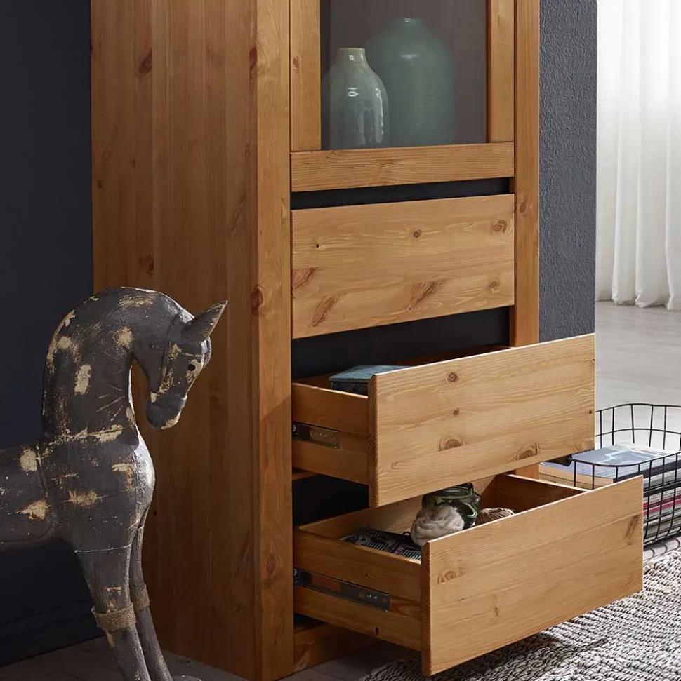 Massiver Kiefernholz Schrank mit Glastür - Filedria