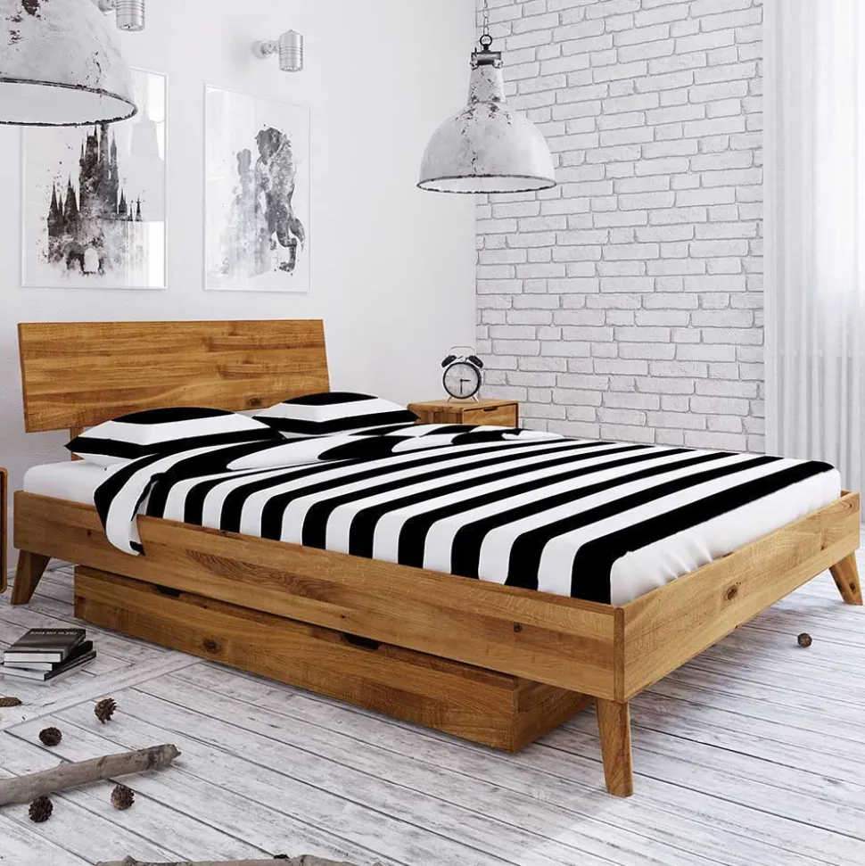 Massives Wildeiche Bett mit Schubladen - Eavy I