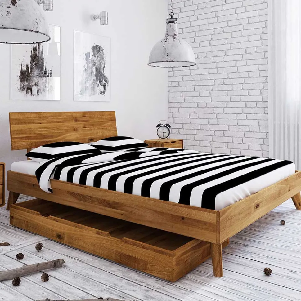 Massives Wildeiche Bett mit Schubladen - Eavy I
