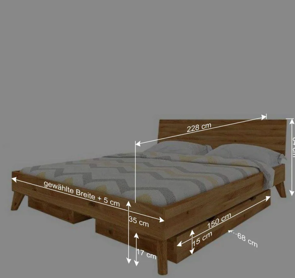 Massives Wildeiche Bett mit Schubladen - Eavy I