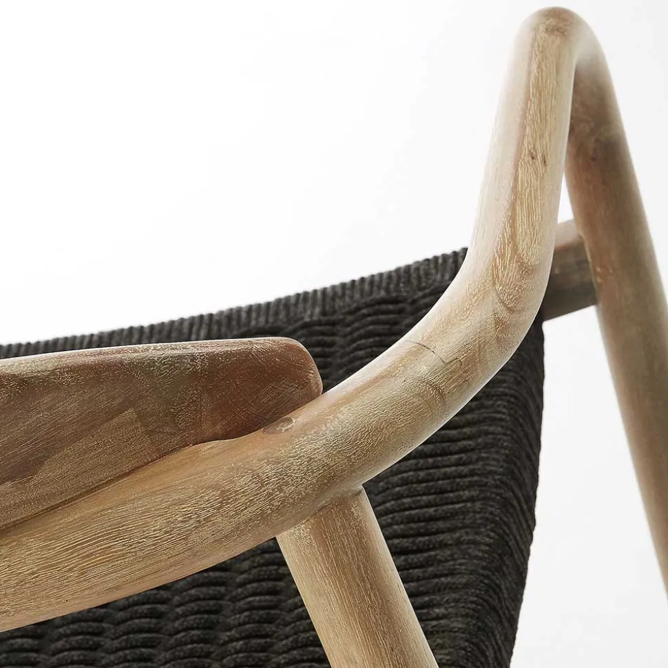 Massivholz Armlehnstuhl mit Geflecht Sitz Anela aus Kordel Grau (4er Set)