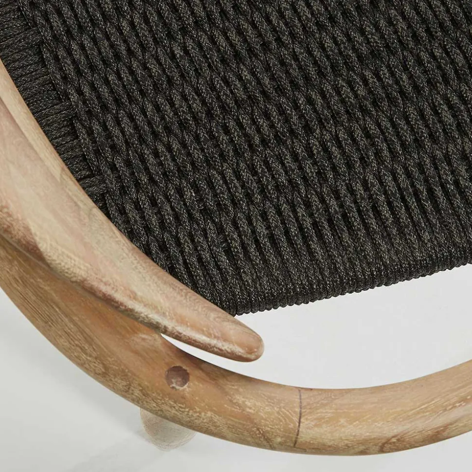 Massivholz Armlehnstuhl mit Geflecht Sitz Anela aus Kordel Grau (4er Set)