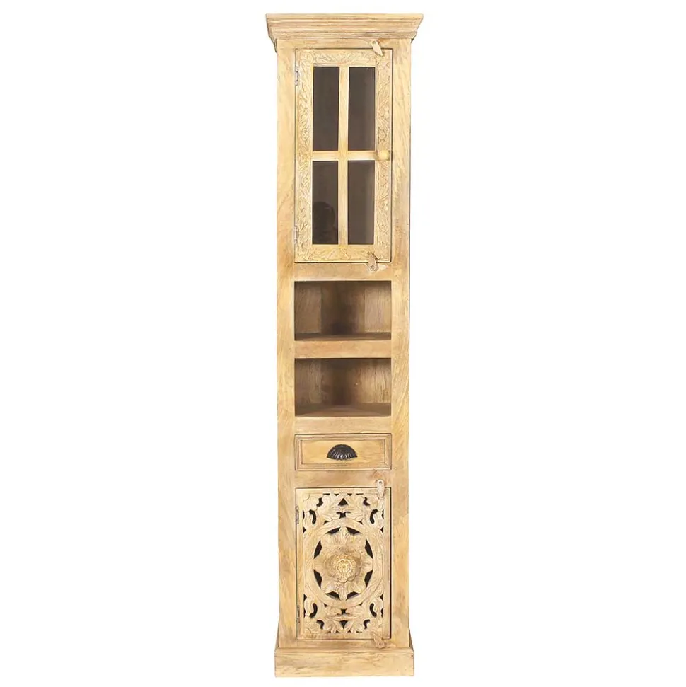 Massivholz Bad Hochschrank in Sandfarben - Runiasa