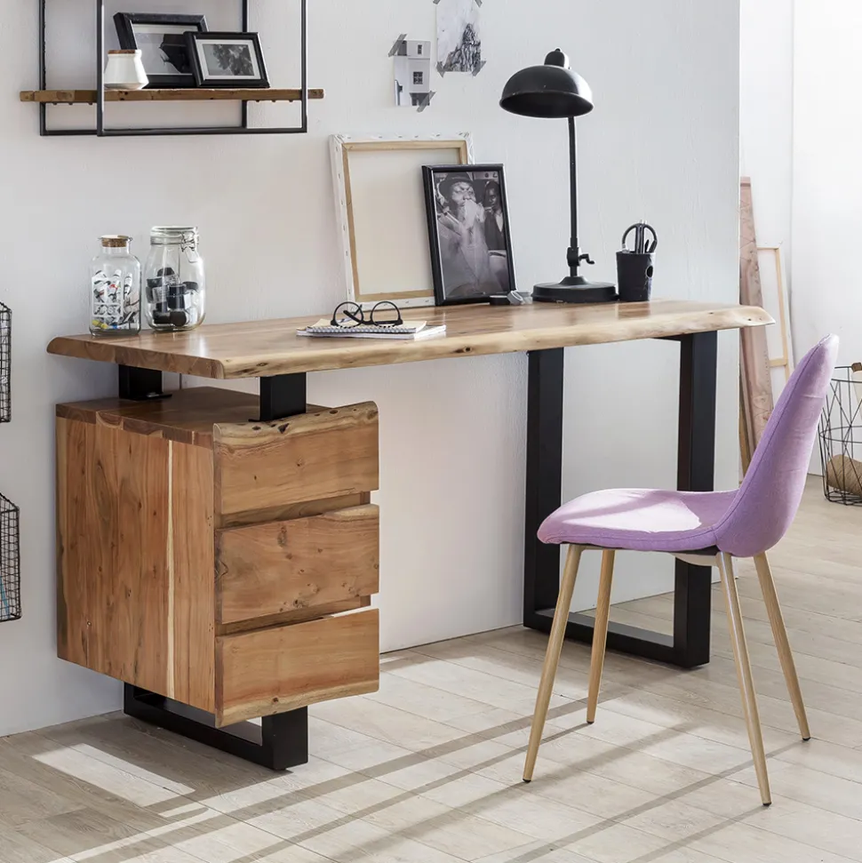 Massivholz Baumkanten Schreibtisch 147x80 - Necrus