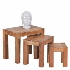 Massivholz Beistelltische Vislan im Set (dreiteilig)