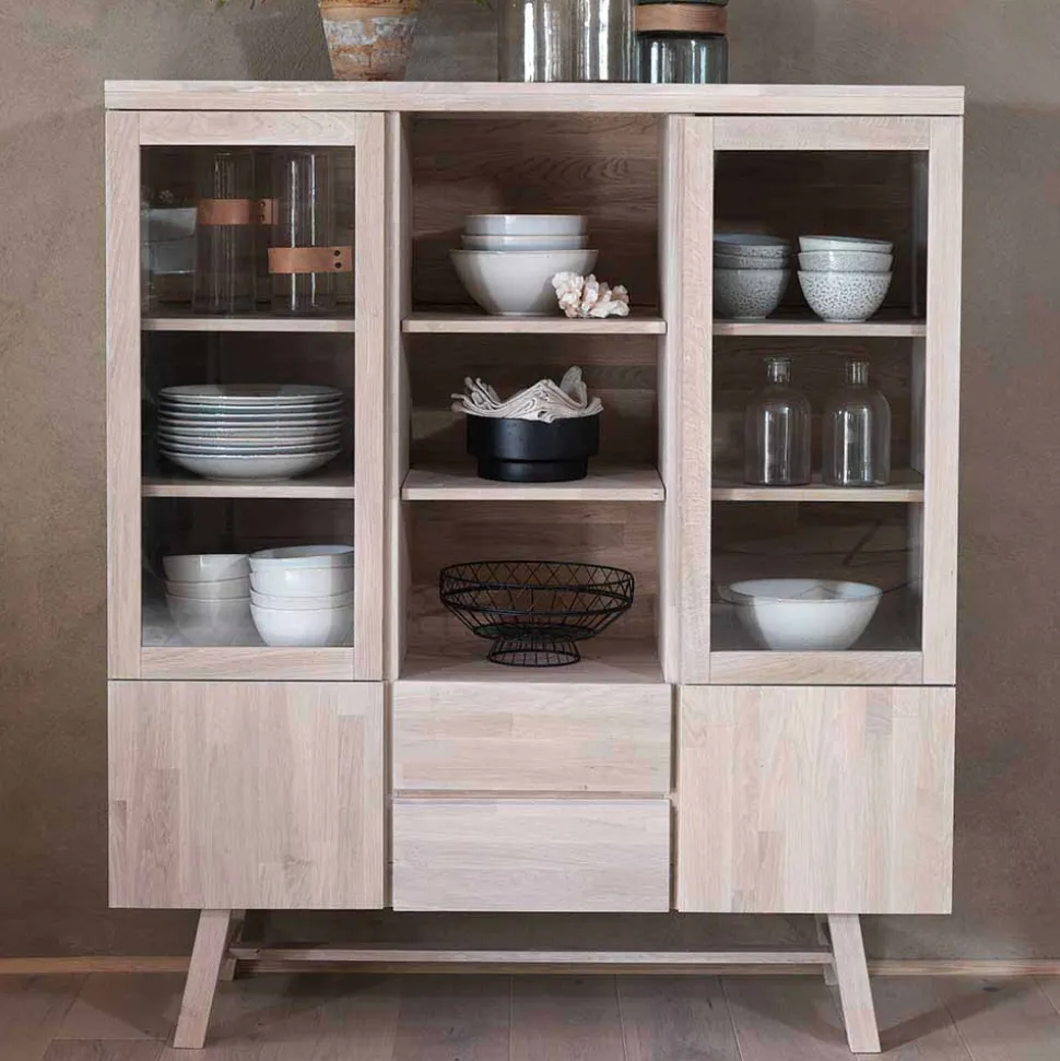 Massivholz Highboard Dioca aus Eiche White Wash