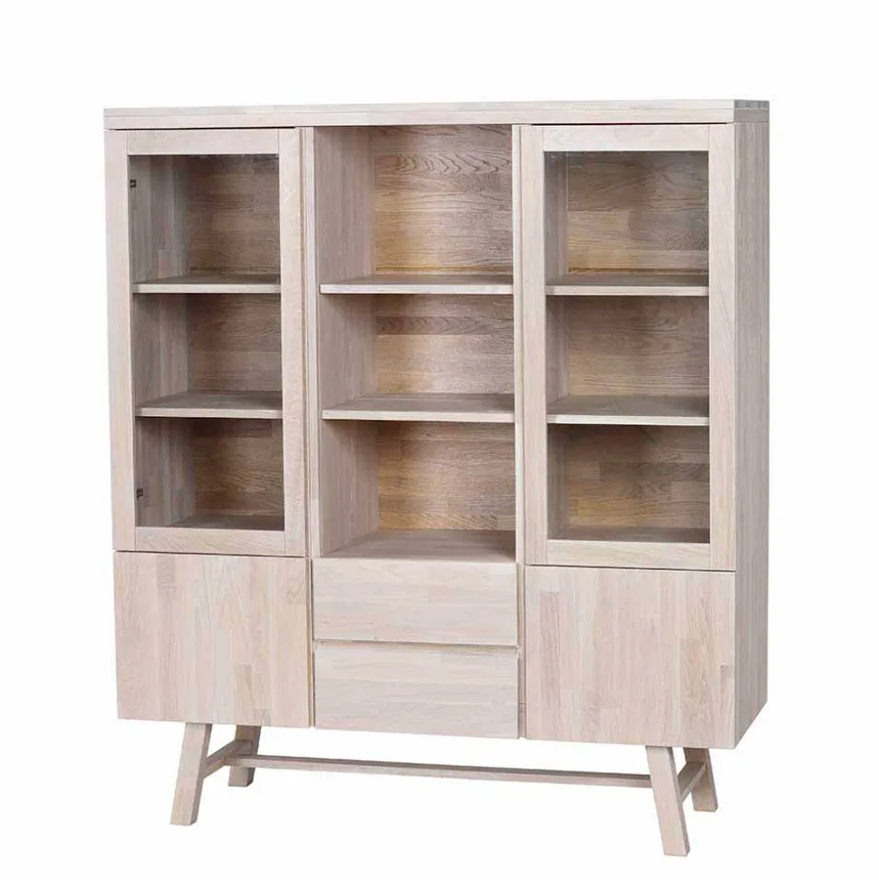 Massivholz Highboard Dioca aus Eiche White Wash