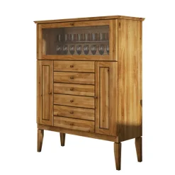 Massivholz Highboard Masdamos mit Glasklappe