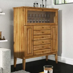 Massivholz Highboard Masdamos mit Glasklappe