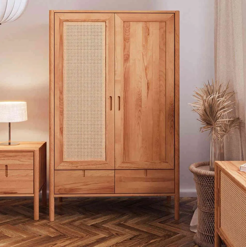 Massivholz Kleiderschrank mit 2 Türen & Schublade - Indrya