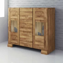 Massivholz Sideboard Vaskov aus Wildeiche geölt Glas
