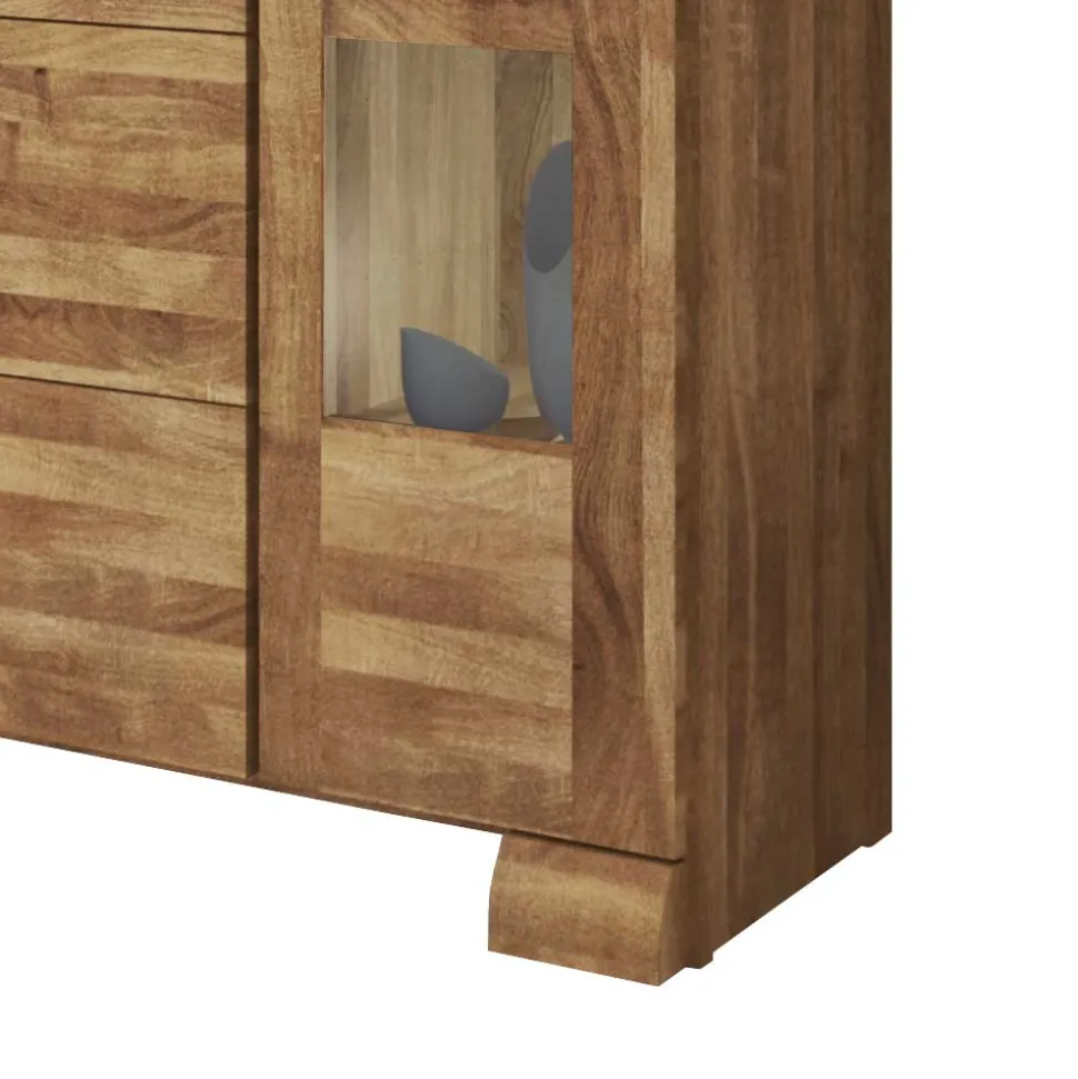 Massivholz Sideboard Vaskov aus Wildeiche geölt Glas