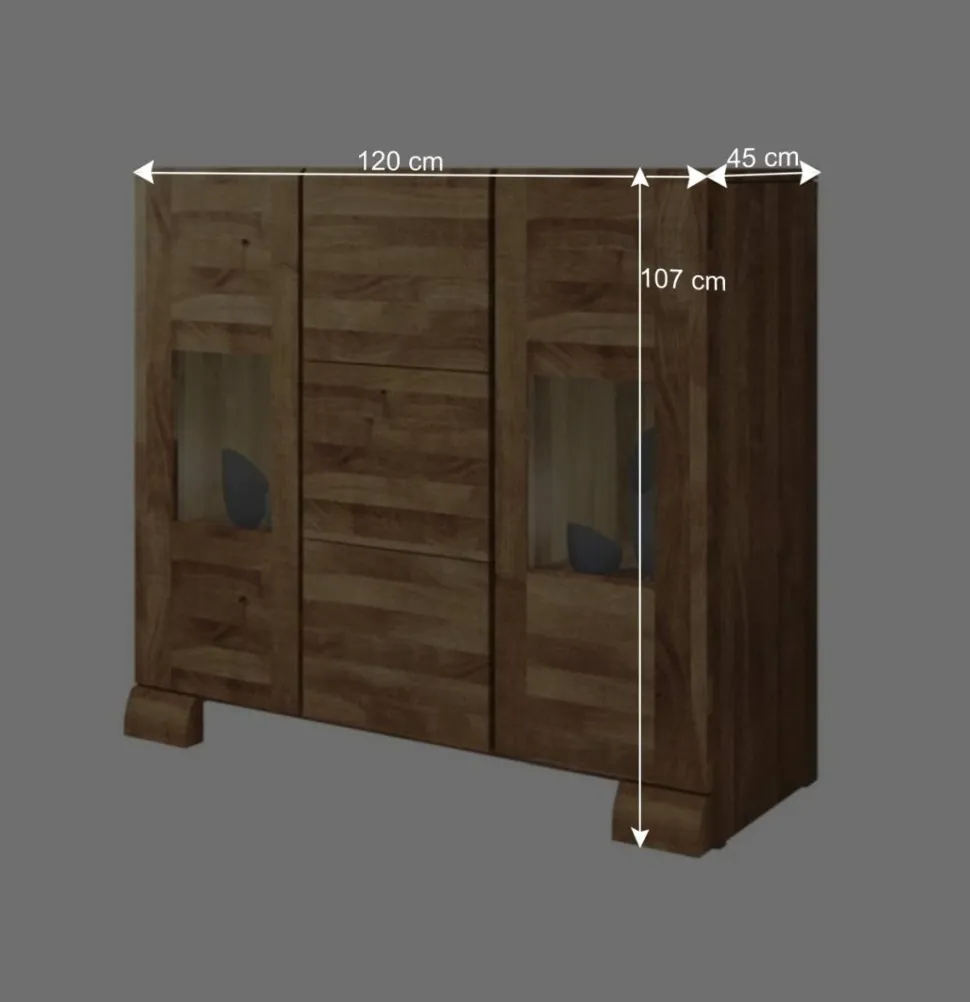 Massivholz Sideboard Vaskov aus Wildeiche geölt Glas