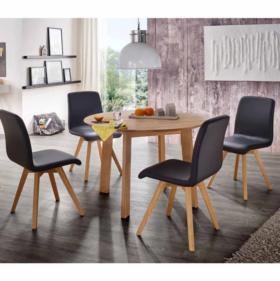 Massivholz Tischgruppe Finiossa mit Tisch rund 110cm (fünfteilig)