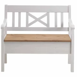 Massivholz Truhenbank Lugon aus Kiefer Weiß Braun