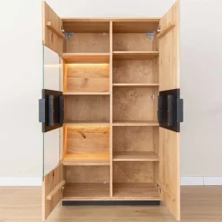 Massivholz Vitrine in Eiche mit Schwarz - Eribella