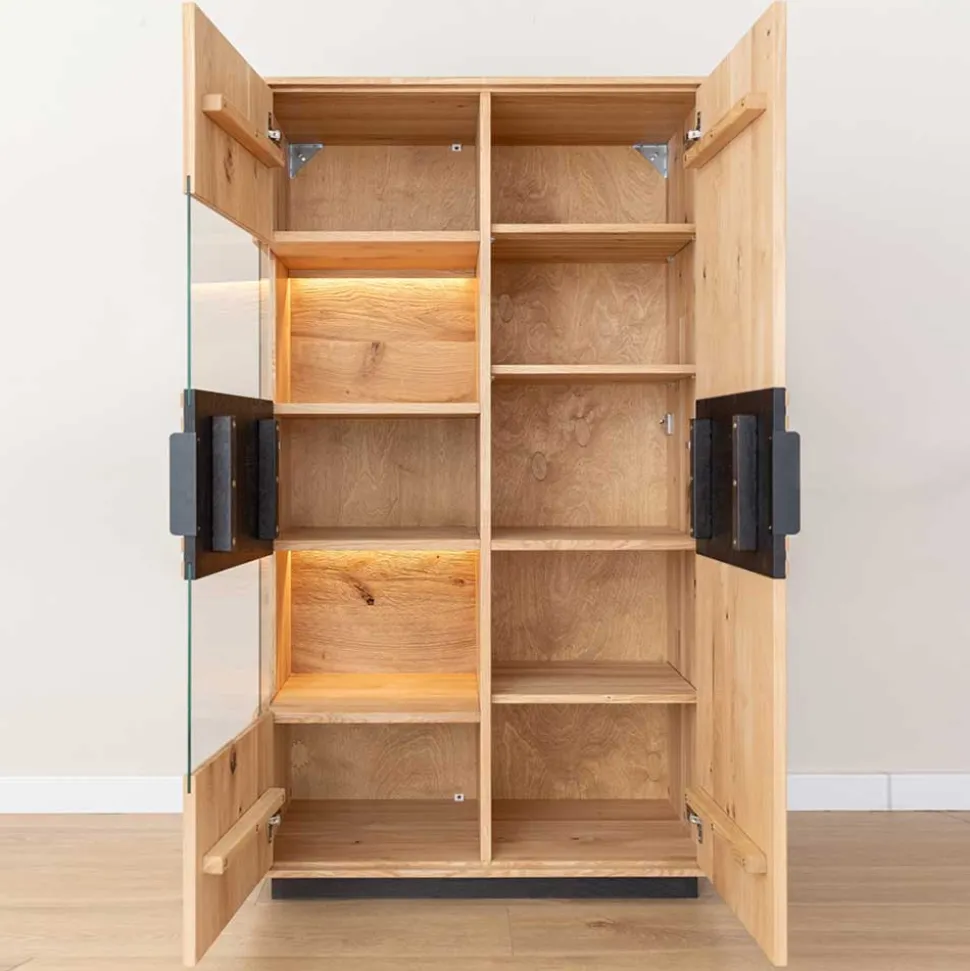 Massivholz Vitrine in Eiche mit Schwarz - Eribella