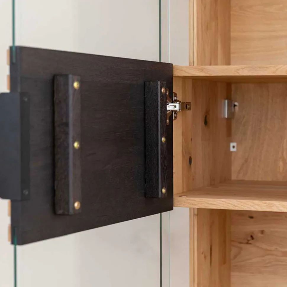Massivholz Vitrine in Eiche mit Schwarz - Eribella