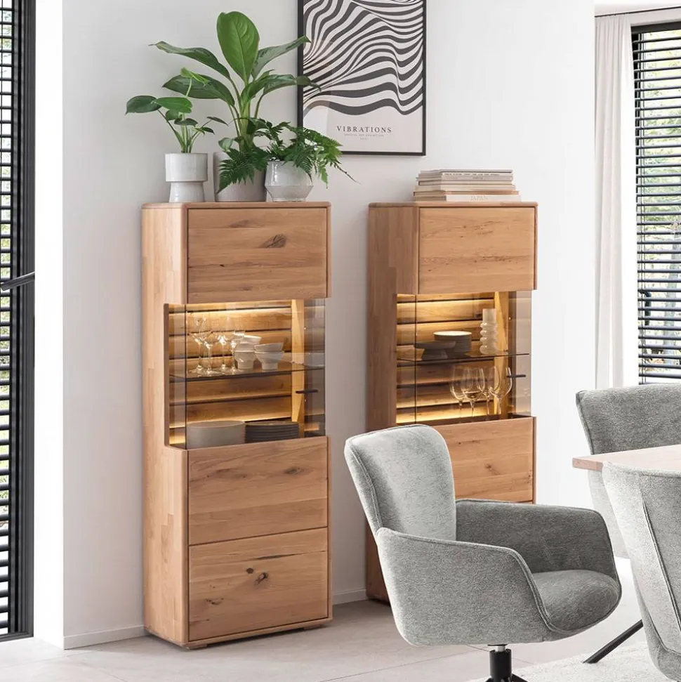 Massivholz Vitrine mit LED Beleuchtung - Azzurian