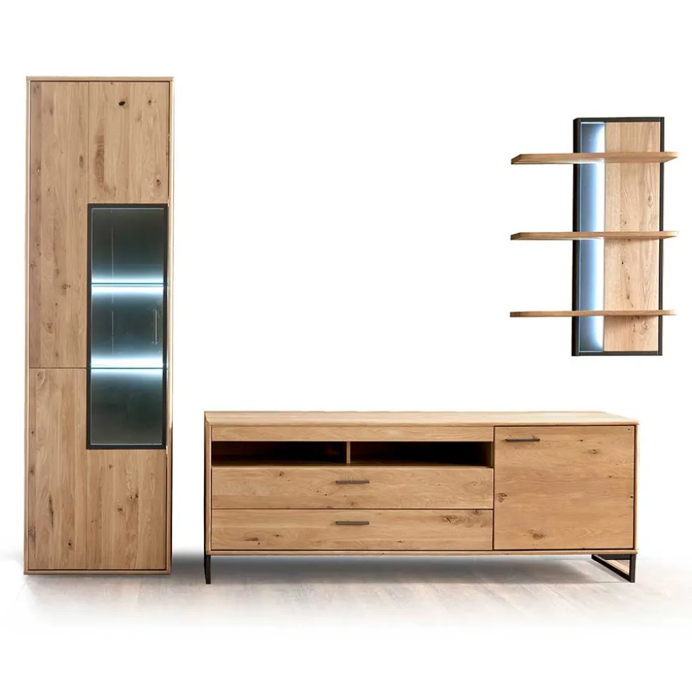 Massivholz Wohnwand Möbel Set - Assela (dreiteilig)
