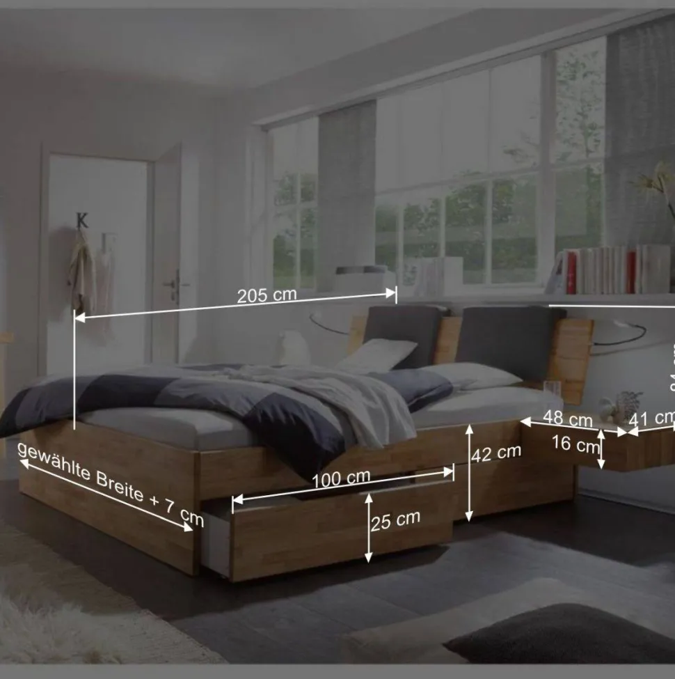 Massivholz-Doppelbett Brodivana mit Bettschubladen