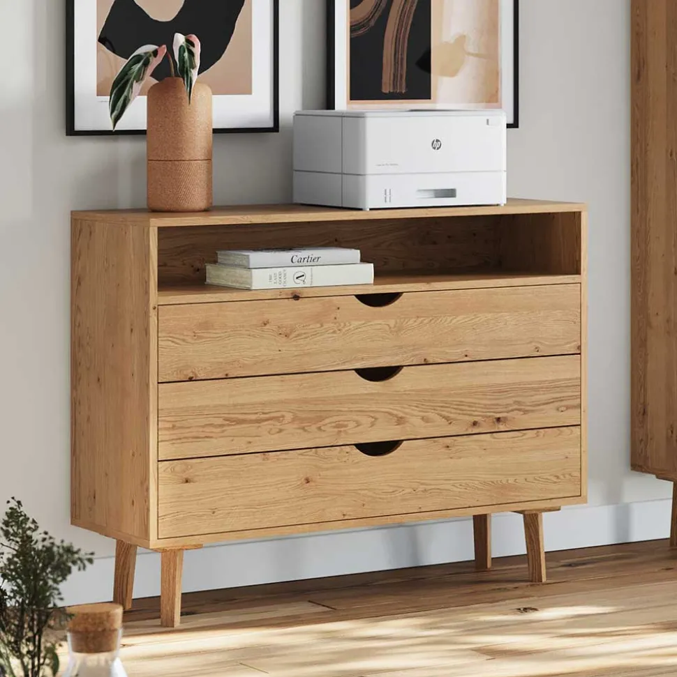 Massivholz-Kommode mit Fach und drei Schubladen - Fabijola