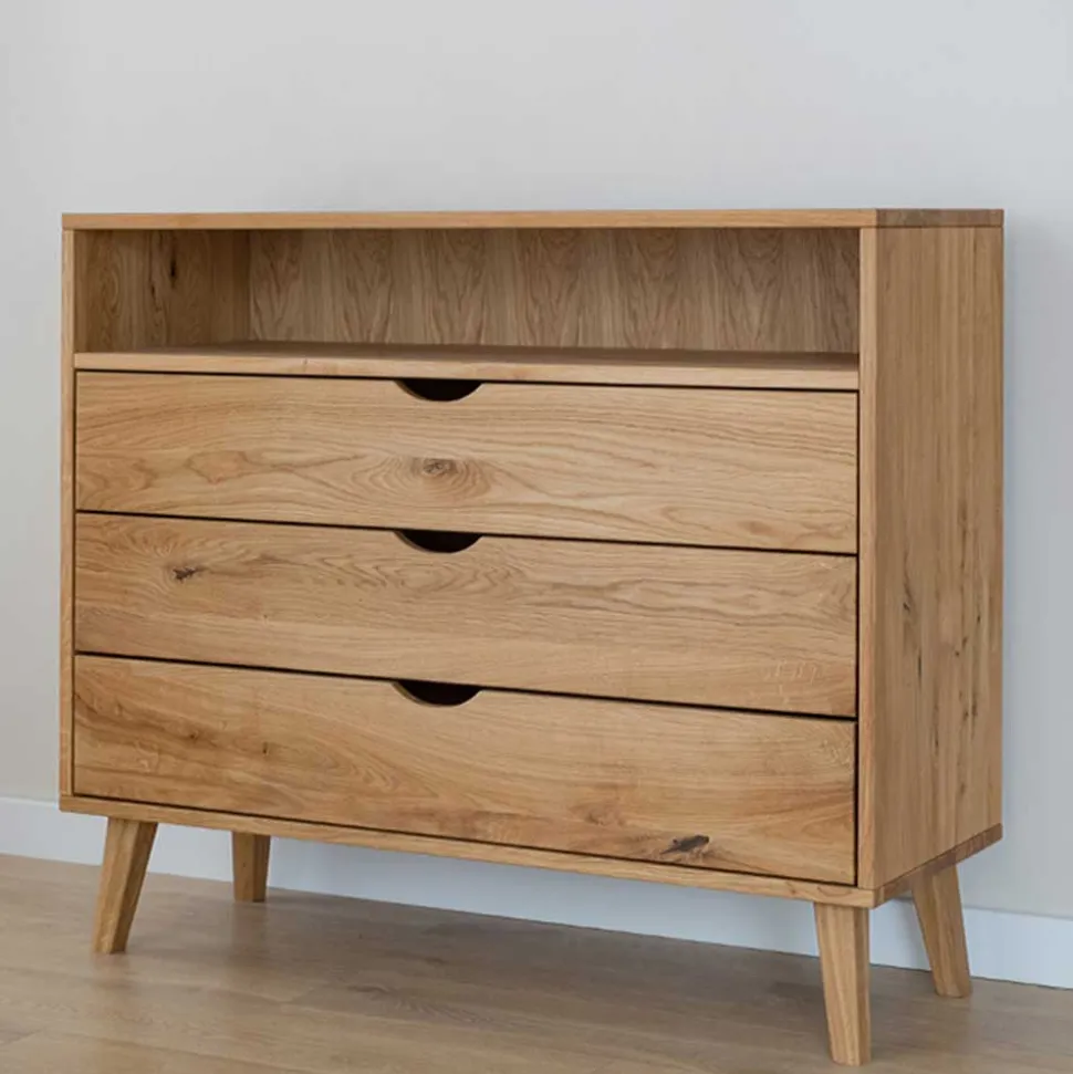 Massivholz-Kommode mit Fach und drei Schubladen - Fabijola