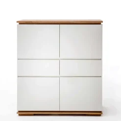 Mattweißes Highboard mit Asteiche massiv - Vangels