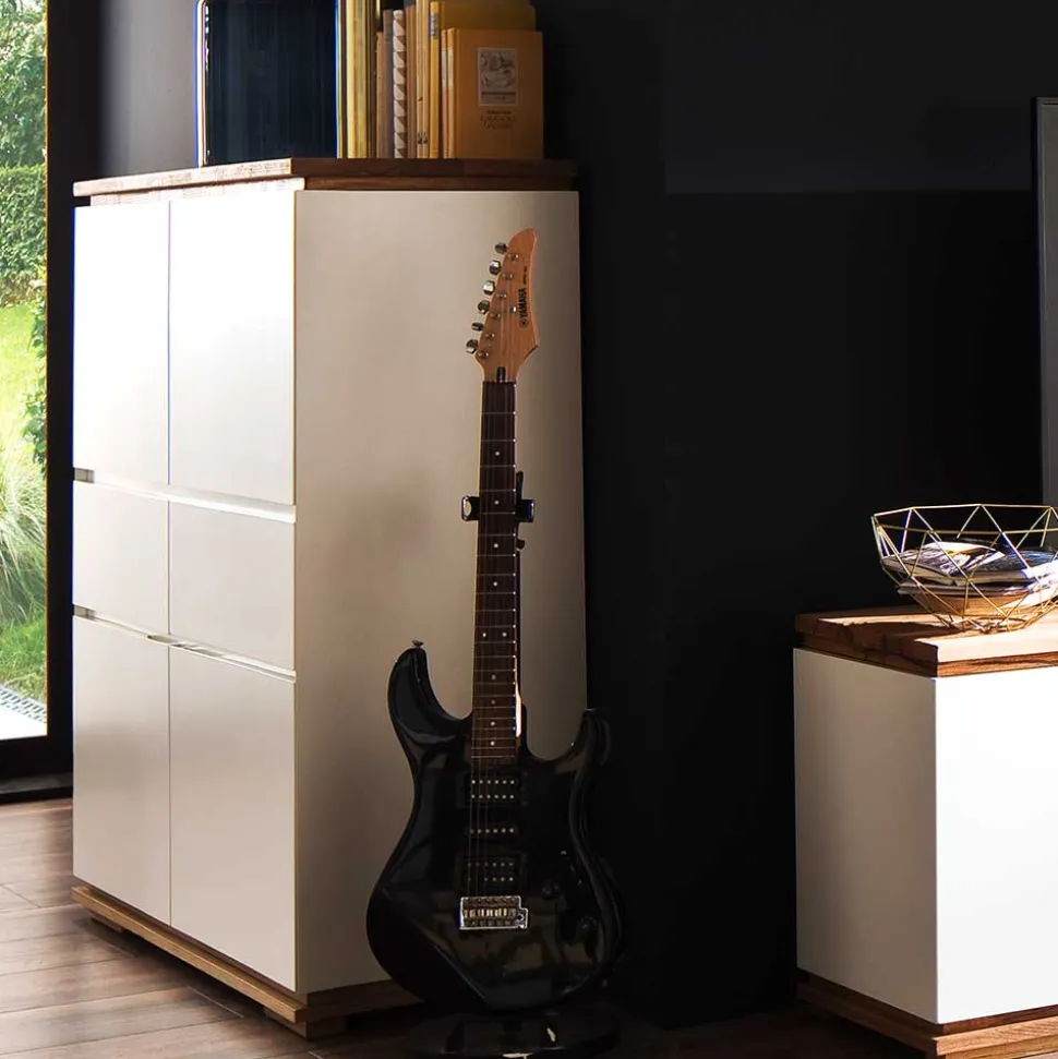 Mattweißes Highboard mit Asteiche massiv - Vangels