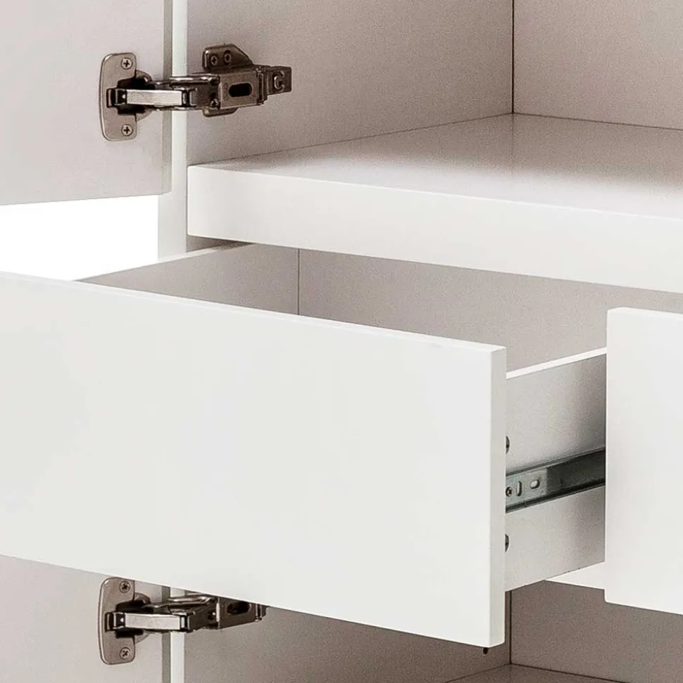 Mattweißes Highboard mit Asteiche massiv - Vangels