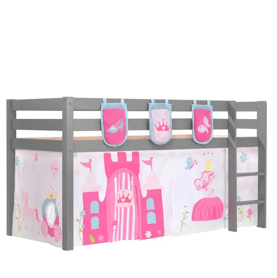 Mädchen-Hochbett in Grau mit Prinzessin Vorhang - Gabor