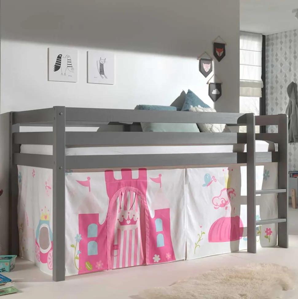 Mädchenhochbett mit Vorhang Prinzessin und Schloss - Casa