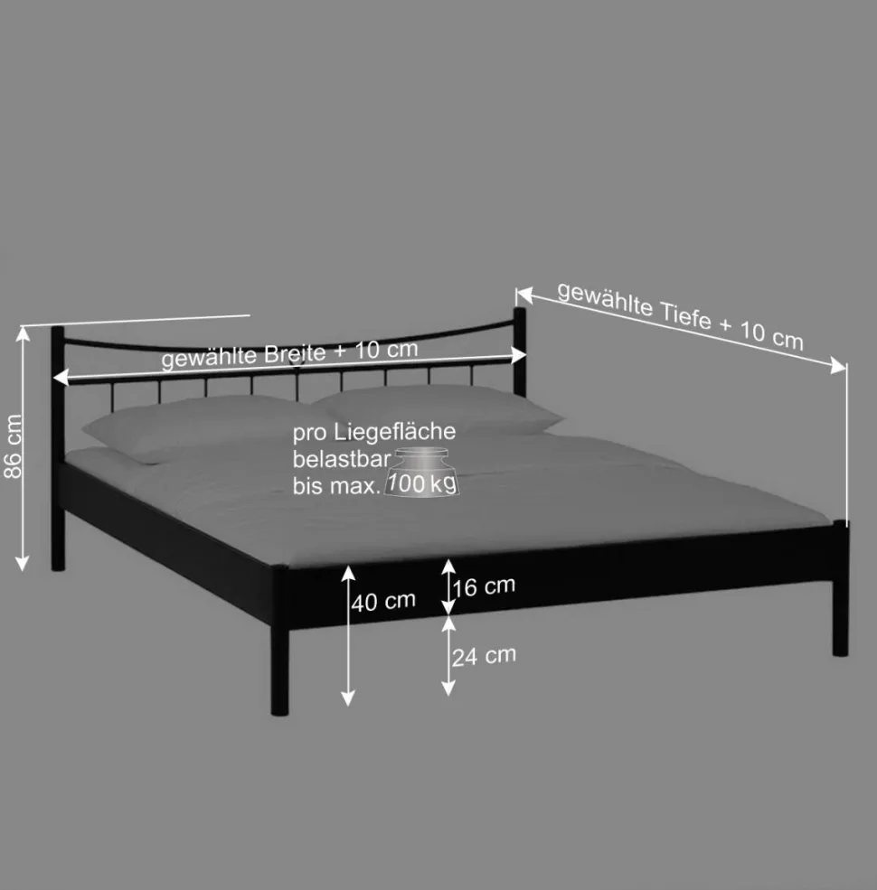 Metall Bett Halfa in Schwarz