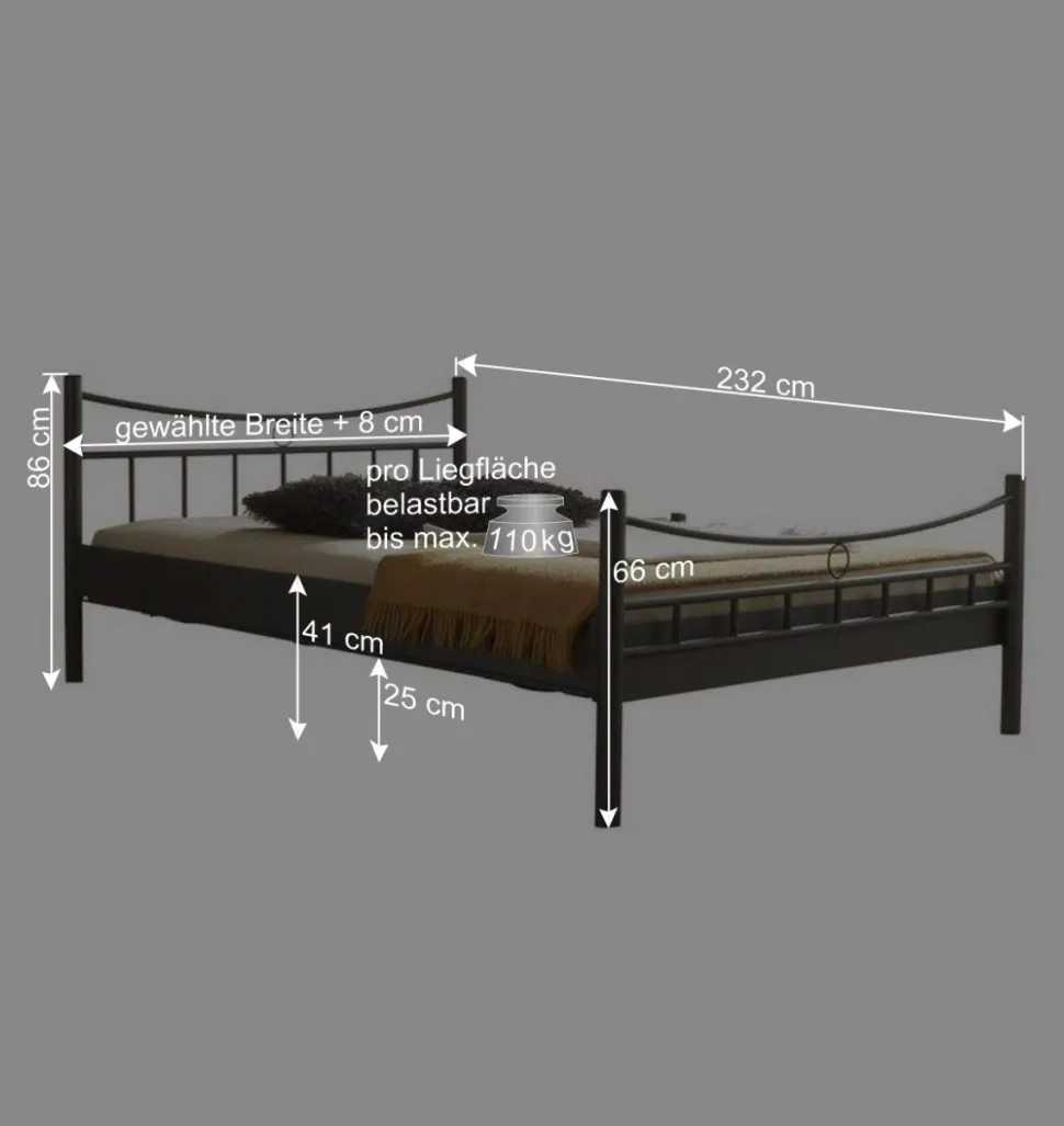 Metall Bett Rosanna in Dunkelgrau