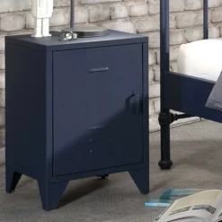 Metall Nachtschrank in Blau - 1-türig - Nostalgic