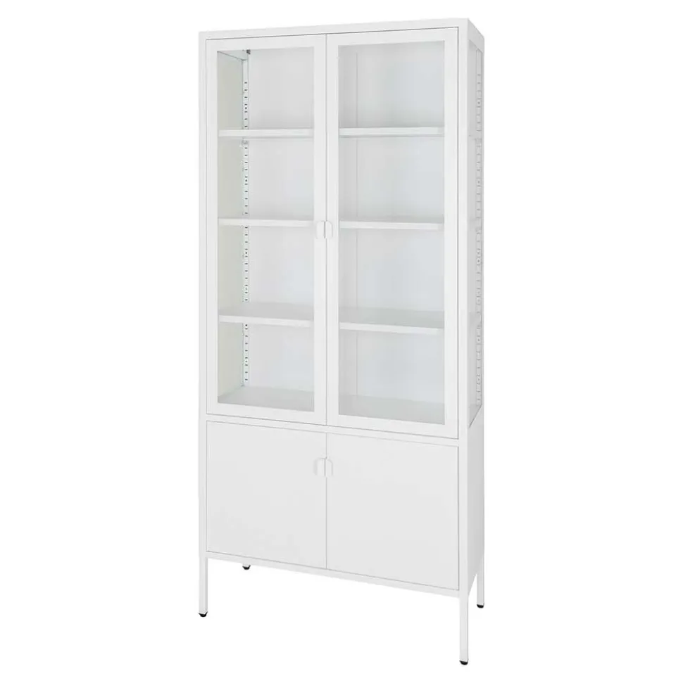 Metall Vitrinenschrank in Weiß - Fortinos