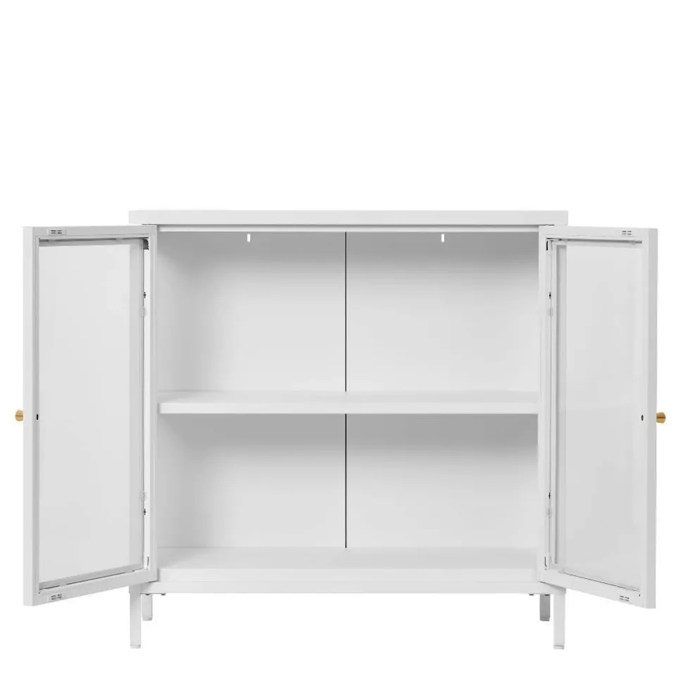 Metall-Vitrinen-Kommode in Weiß - Lititia