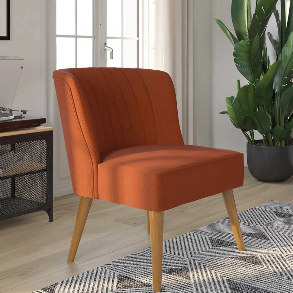 Mid Century Polstersessel in Ziegelrot und Natur - Elhan