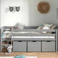 Mini Hochbett mit Absturzsicherung in Grau - Joina