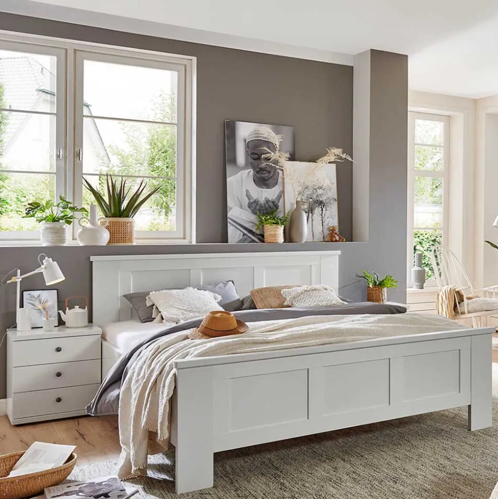 Modern Country Bettgestell in Weiß - Flinn