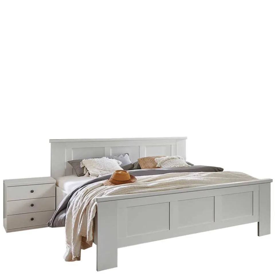 Modern Country Bettgestell in Weiß - Flinn