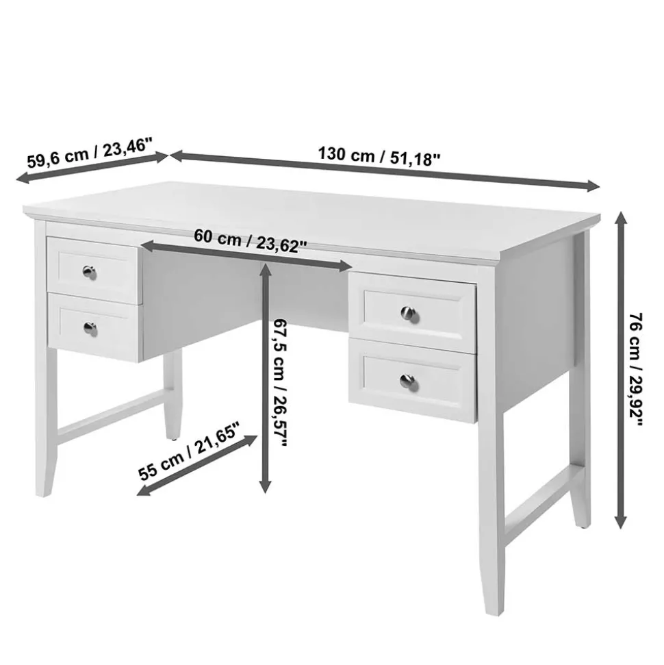 Modern Country Schreibtisch in Weiß - Carter