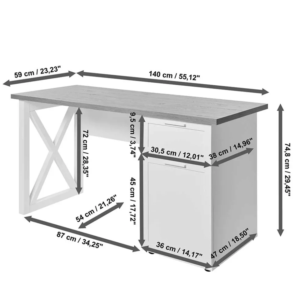Modern Country Schreibtisch mit Stauraum - Ristina