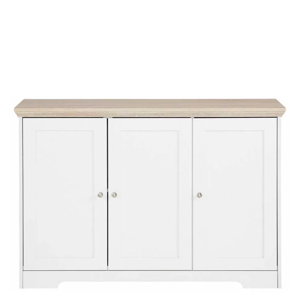 Modern Country Türen-Kommode in Weiß & Eiche - Akedra