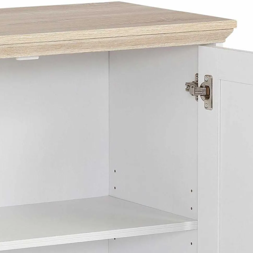 Modern Country Türen-Kommode in Weiß & Eiche - Akedra
