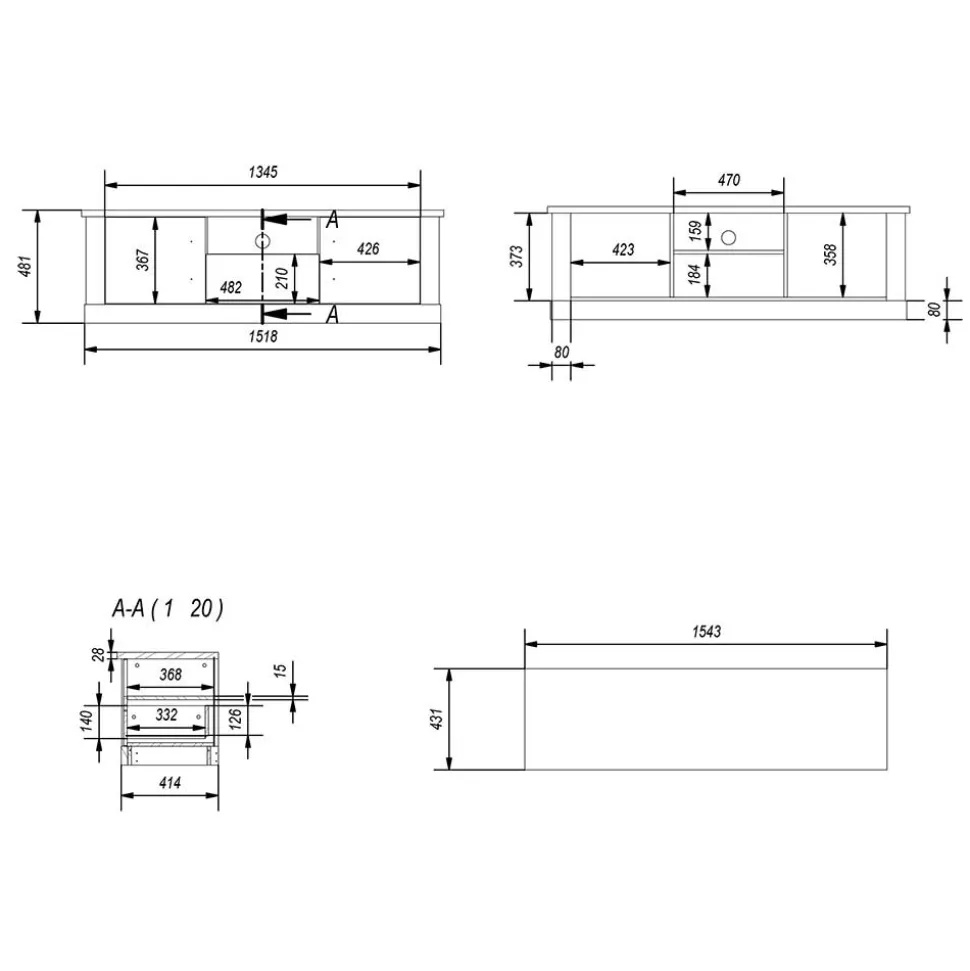 Modern Country TV Board in Lichtgrau & Eiche - Buleta