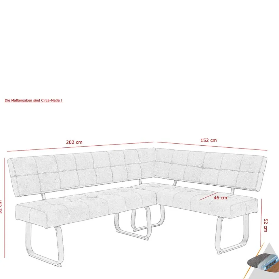 Moderne Microfaser Eckbank mit Bügelgestell - Elfetes